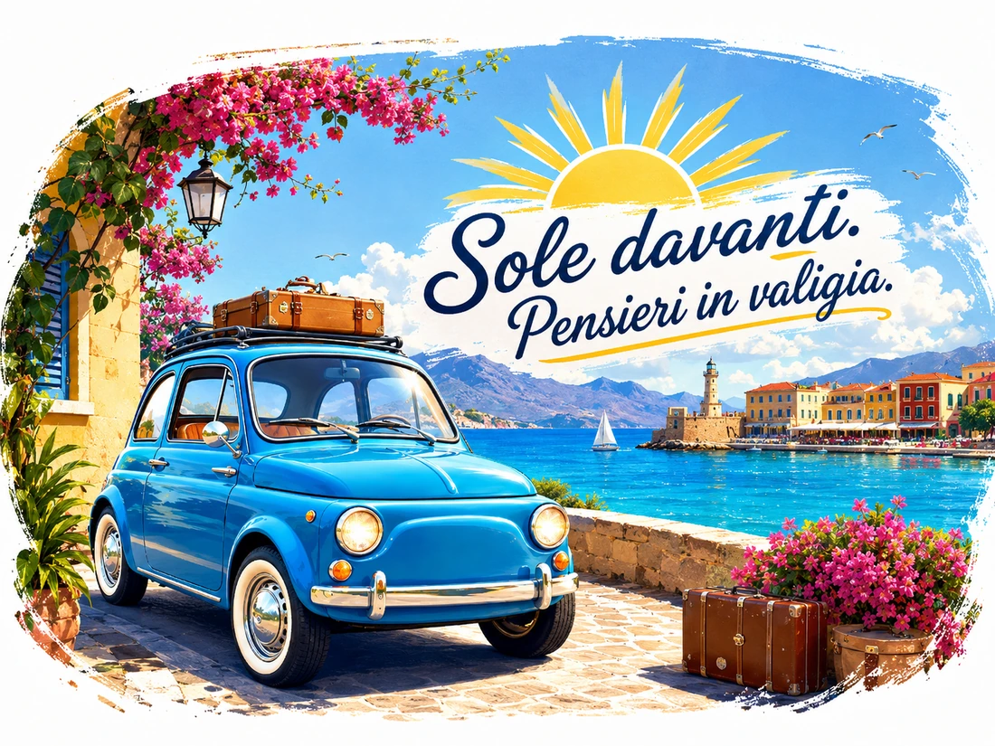 Poster estivo con Fiat vintage a Chania